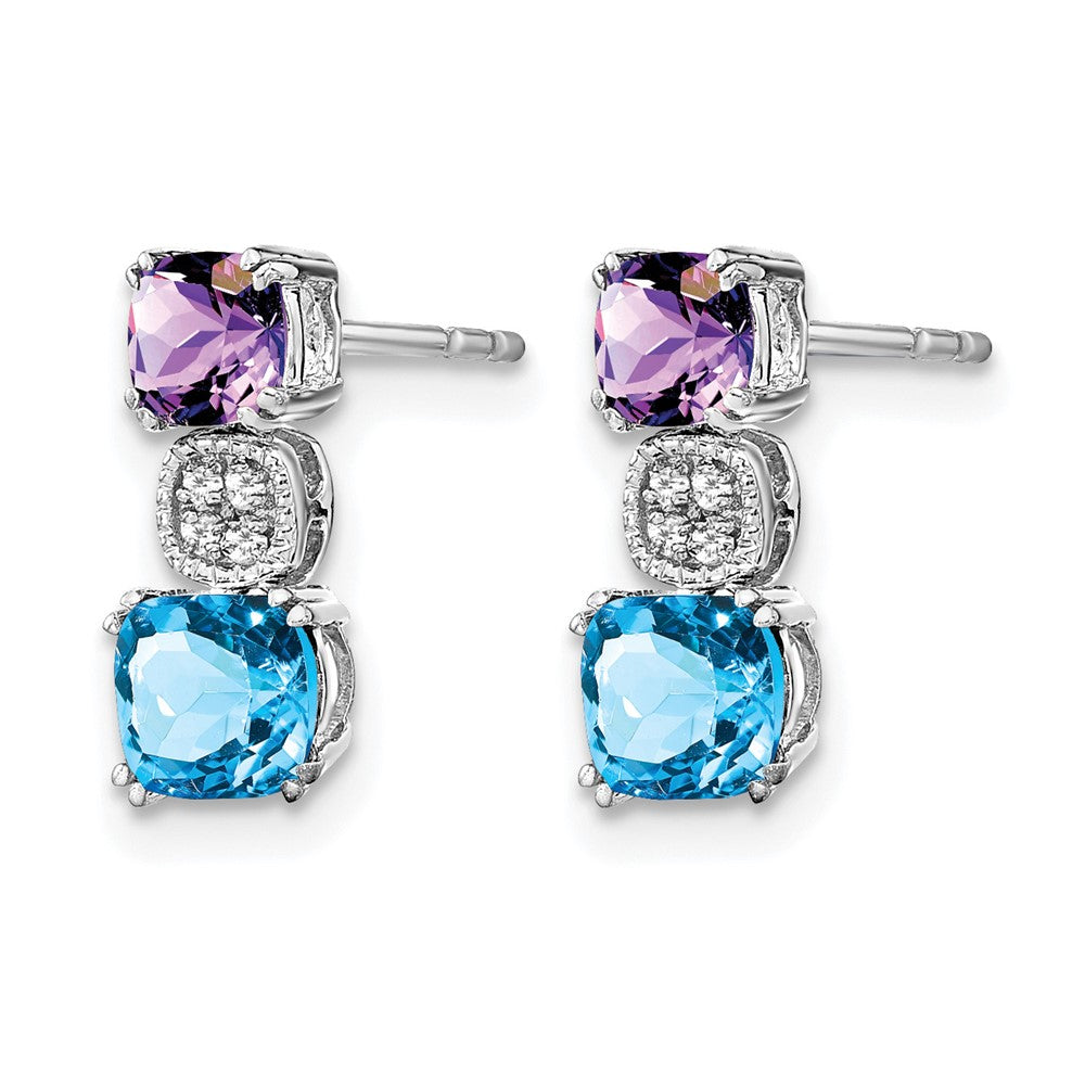 14K White Gold Amethyst/blue Topaz/diamond Earrings