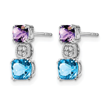 14K White Gold Amethyst/blue Topaz/diamond Earrings