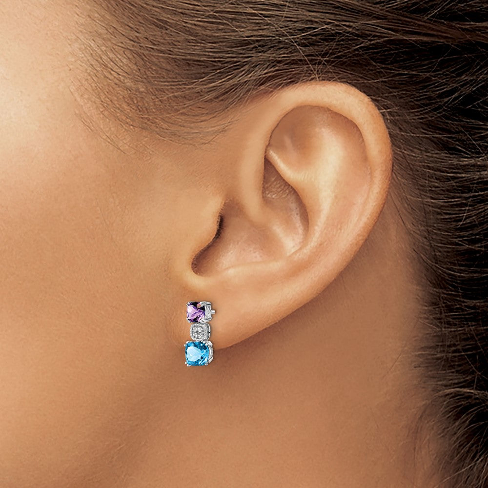 14K White Gold Amethyst/blue Topaz/diamond Earrings