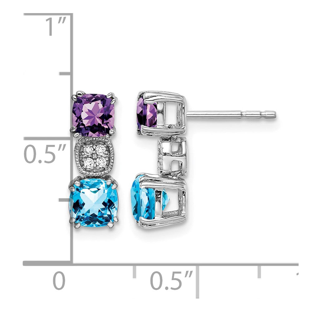14K White Gold Amethyst/blue Topaz/diamond Earrings