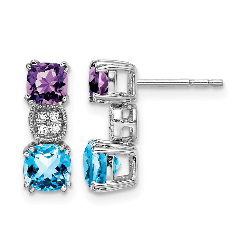 14K White Gold Amethyst/blue Topaz/diamond Earrings