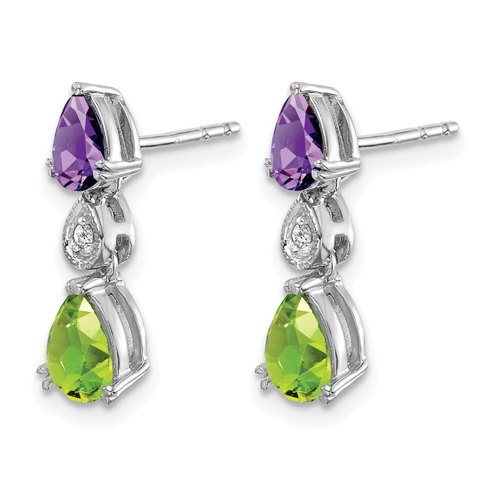 14K White Gold Amethyst/peridot/diamond Earrings