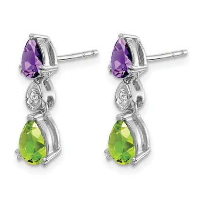 14K White Gold Amethyst/peridot/diamond Earrings
