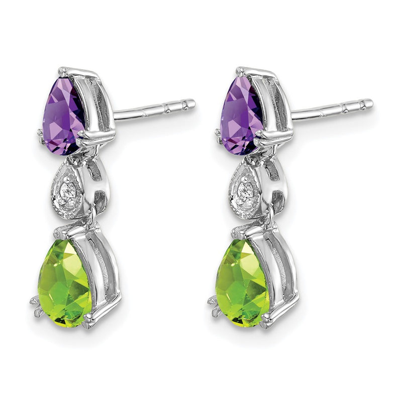 14K White Gold Amethyst/peridot/diamond Earrings