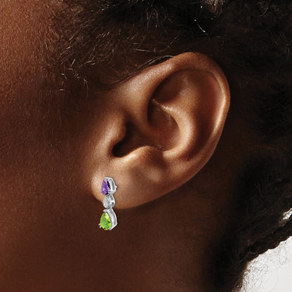 14K White Gold Amethyst/peridot/diamond Earrings