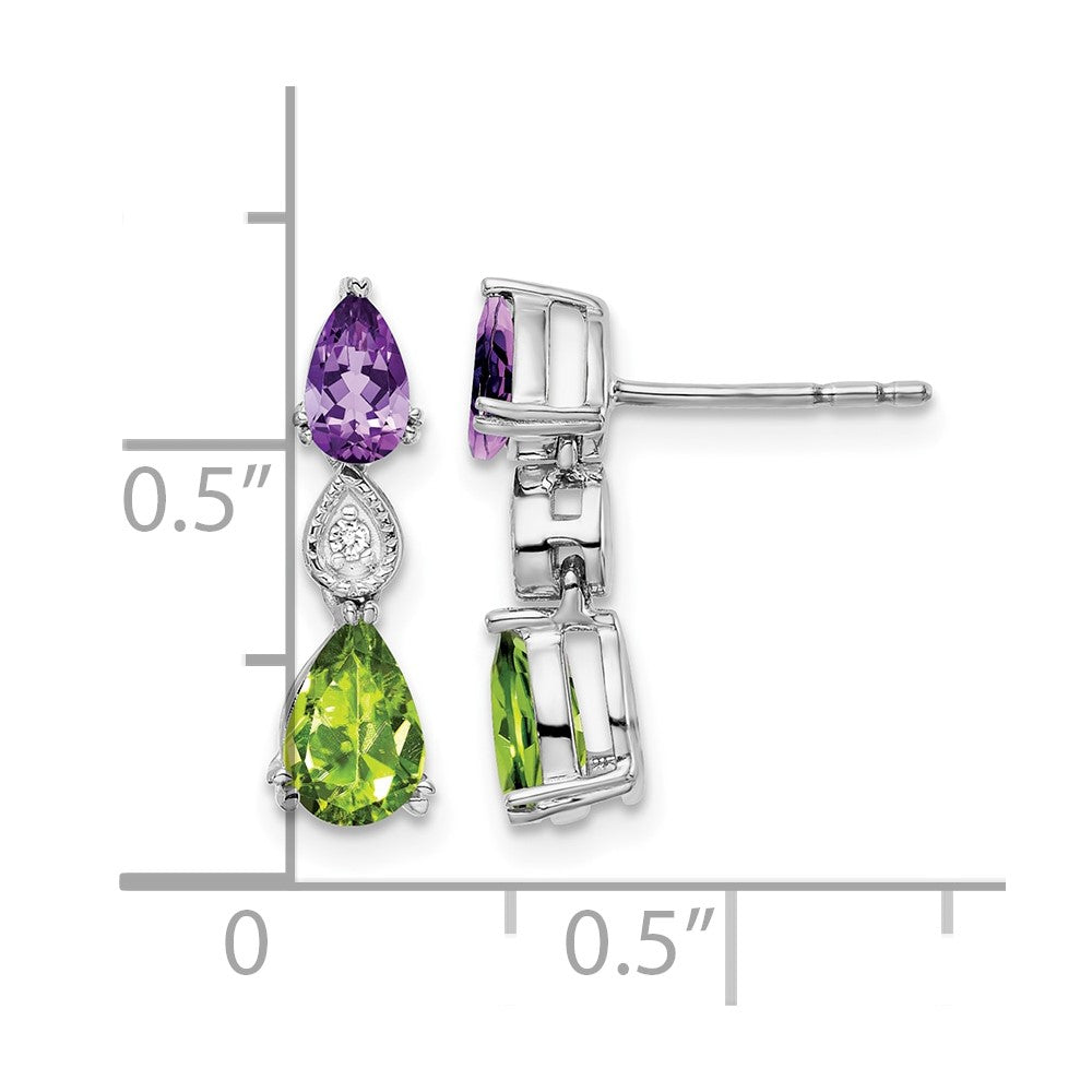 14K White Gold Amethyst/peridot/diamond Earrings