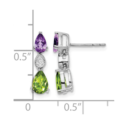 14K White Gold Amethyst/peridot/diamond Earrings