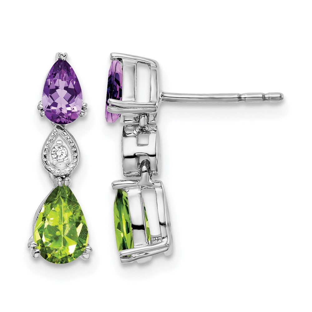 14K White Gold Amethyst/peridot/diamond Earrings