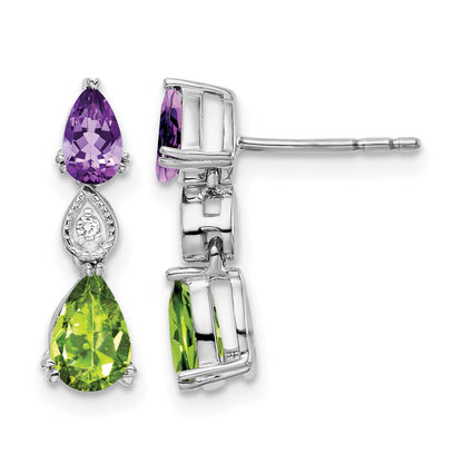 14K White Gold Amethyst/peridot/diamond Earrings