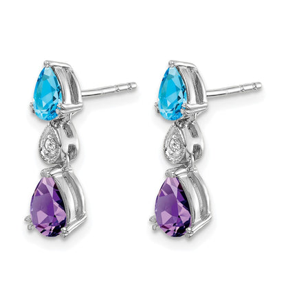 14K White Gold Blue Topaz/amethyst/diamond Earrings