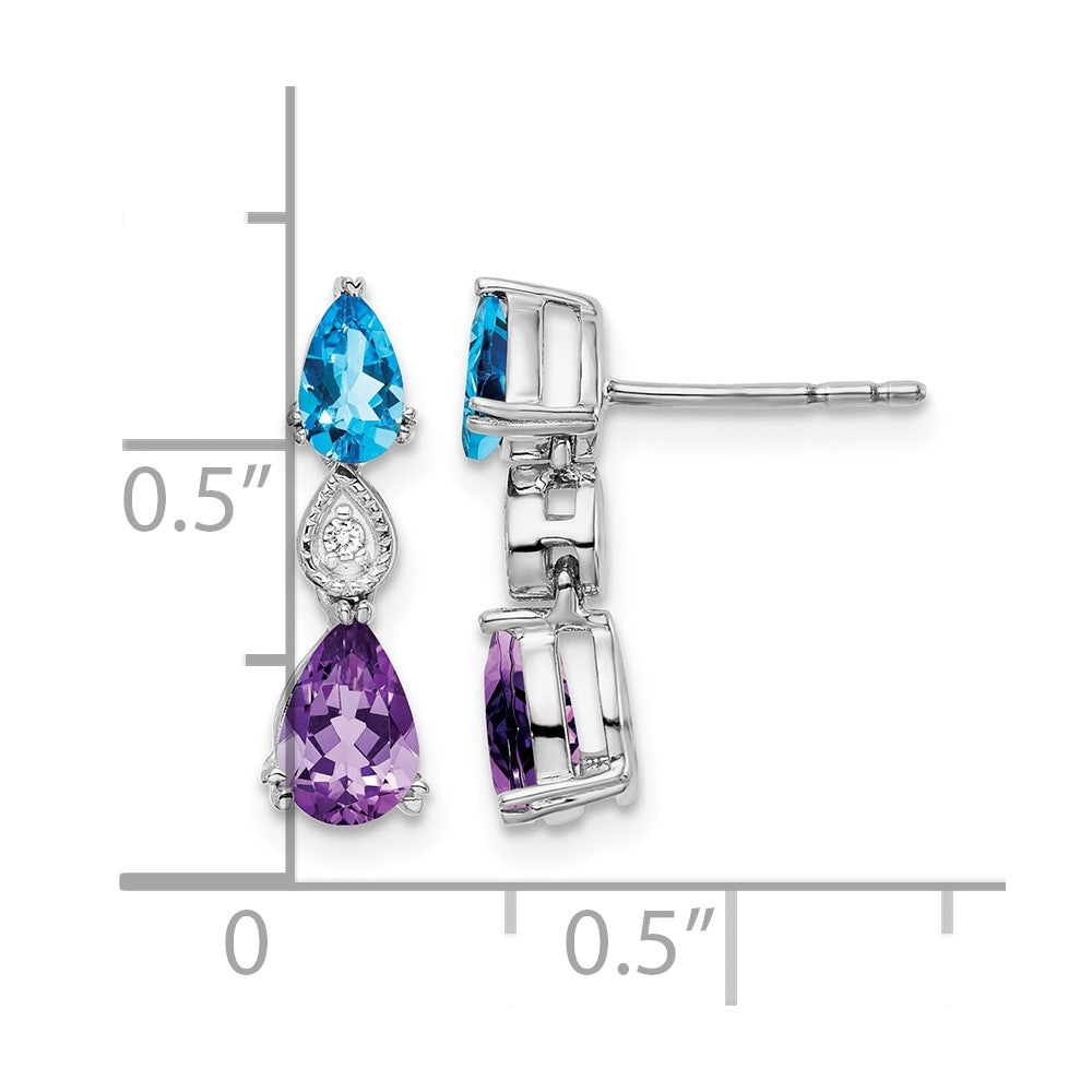 14K White Gold Blue Topaz/amethyst/diamond Earrings