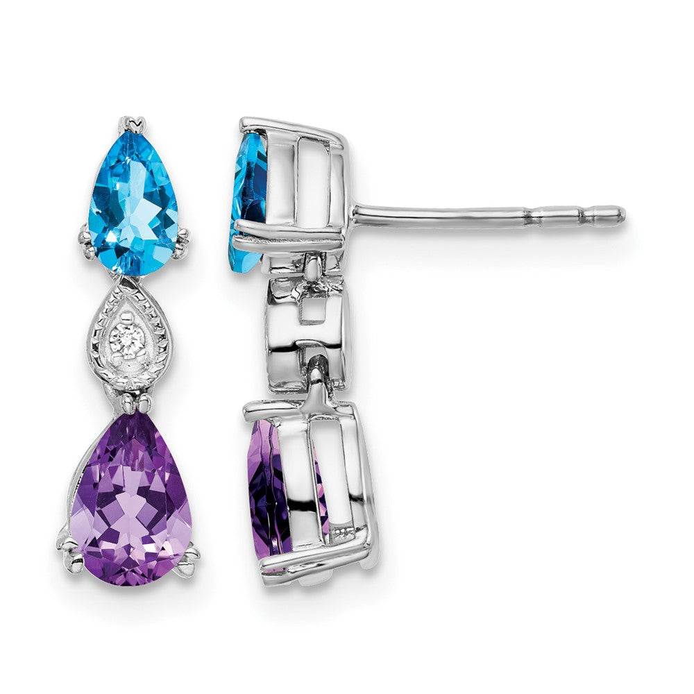 14K White Gold Blue Topaz/amethyst/diamond Earrings