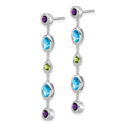 14k White Gold Amethyst/Blue Topaz/Peridot Dangle Earrings