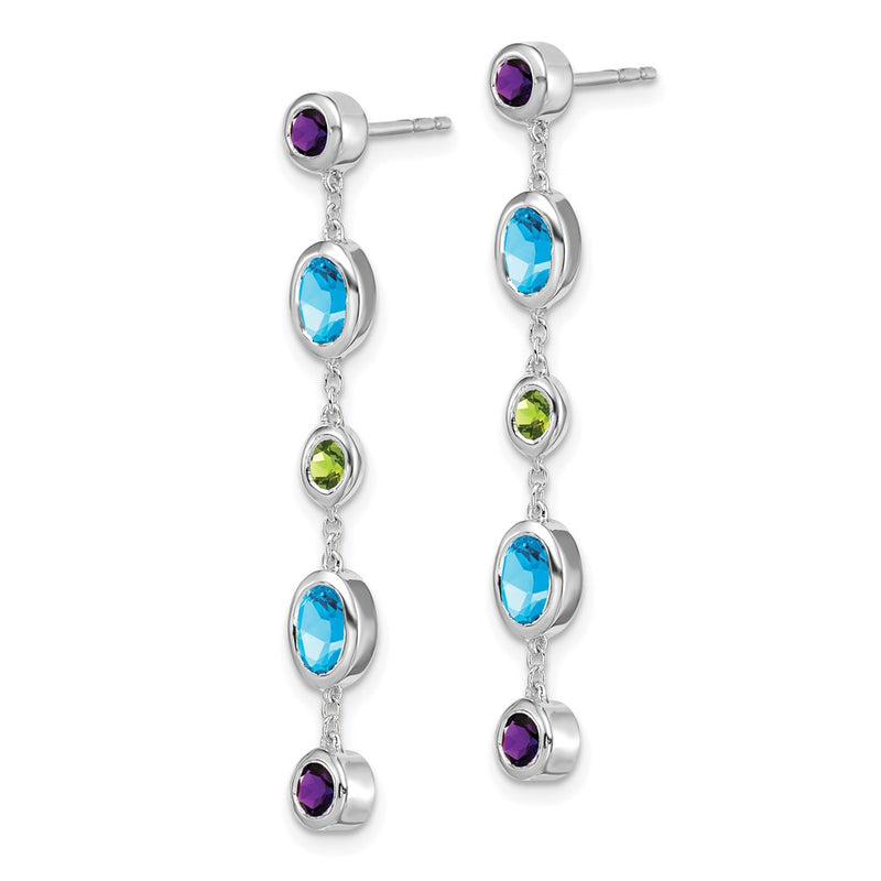14k White Gold Amethyst/Blue Topaz/Peridot Dangle Earrings