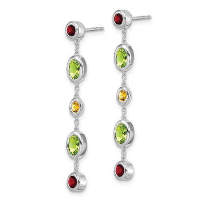 14k White Gold Garnet/Peridot/Citrine Dangle Earrings
