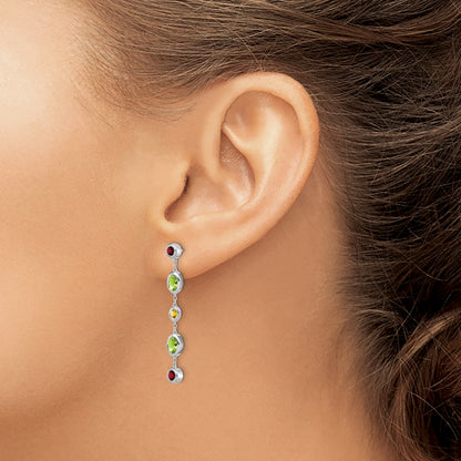 14k White Gold Garnet/Peridot/Citrine Dangle Earrings