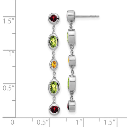 14k White Gold Garnet/Peridot/Citrine Dangle Earrings