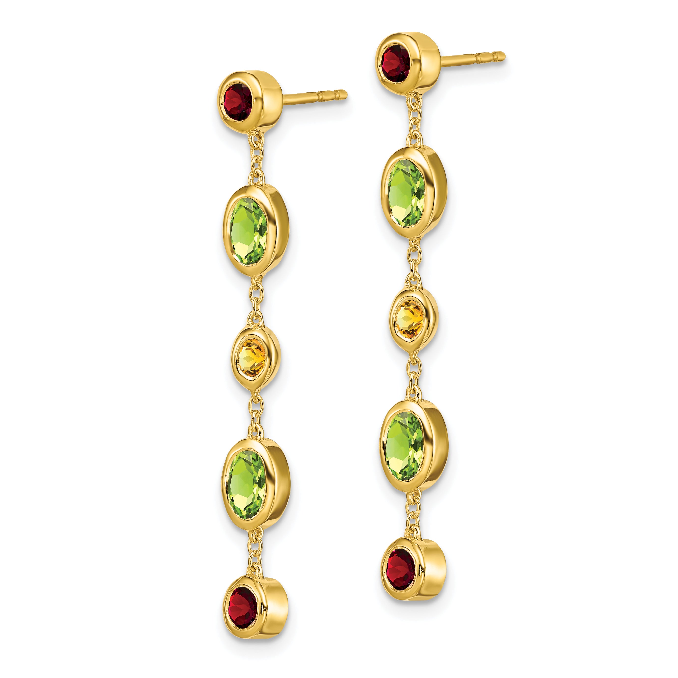 14k Yellow Gold Garnet/Peridot/Citrine Dangle Earrings