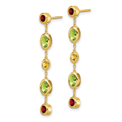 14k Yellow Gold Garnet/Peridot/Citrine Dangle Earrings