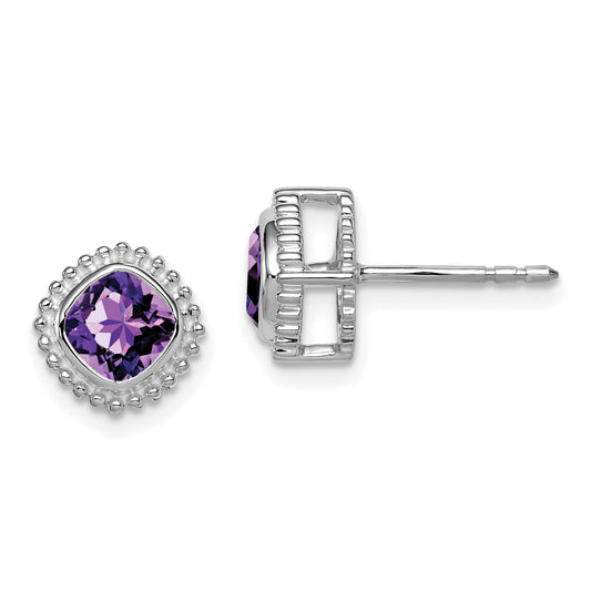10K White Gold Cushion Amethyst Earrings