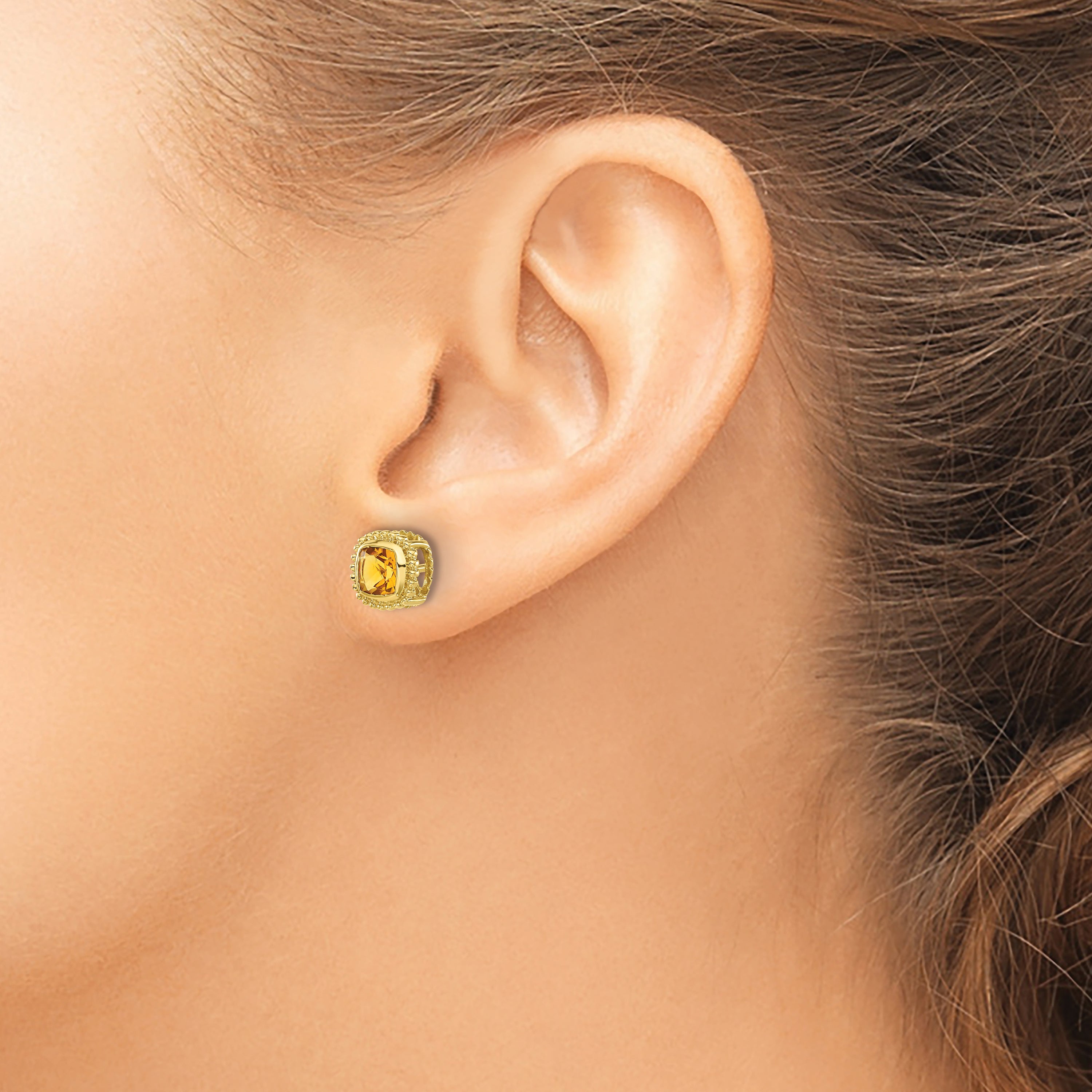 10K Yellow Gold Cushion Citrine Earrings