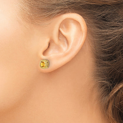 10K Yellow Gold Cushion Citrine Earrings