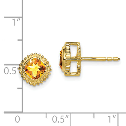 10K Yellow Gold Cushion Citrine Earrings