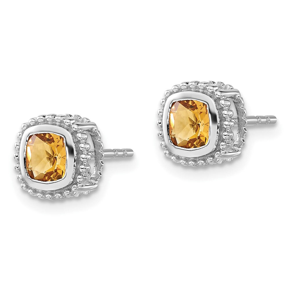 Solid 14k White Gold Cushion Simulated Citrine Earrings