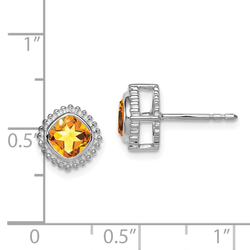 Solid 14k White Gold Cushion Simulated Citrine Earrings