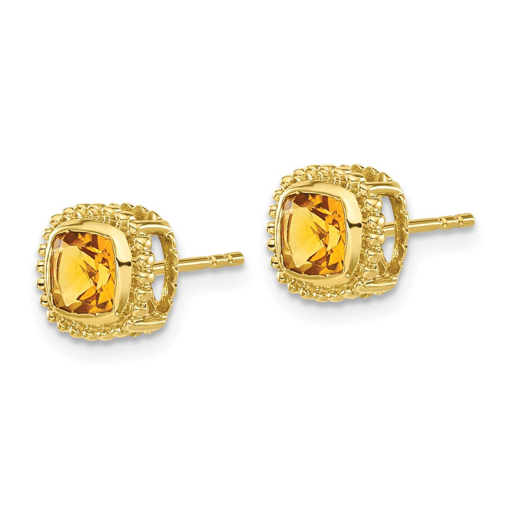 14k Yellow Gold Cushion Citrine Earrings
