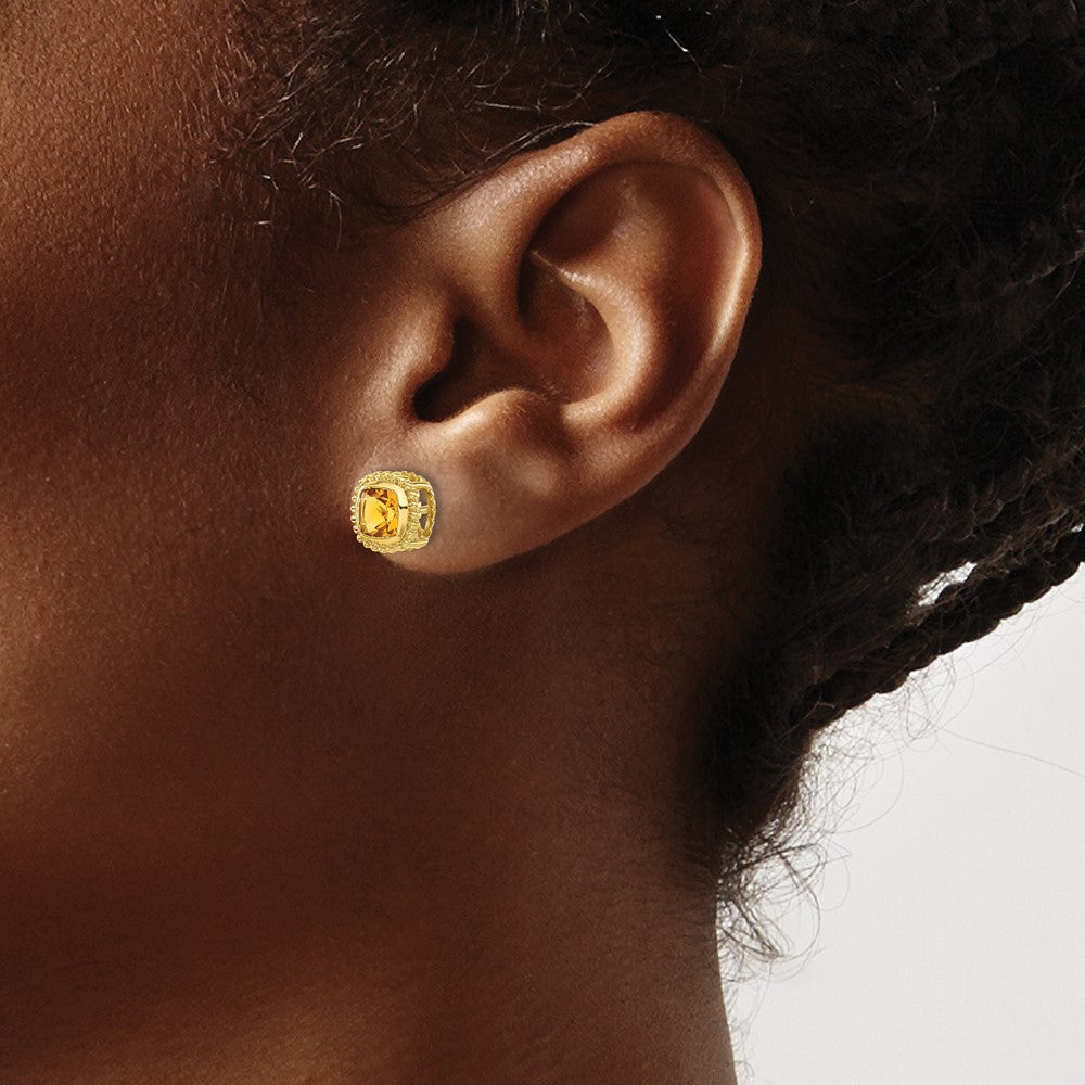 14k Yellow Gold Cushion Citrine Earrings