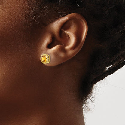 14k Yellow Gold Cushion Citrine Earrings