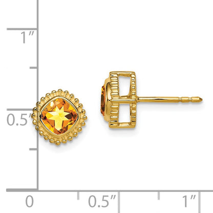 14k Yellow Gold Cushion Citrine Earrings