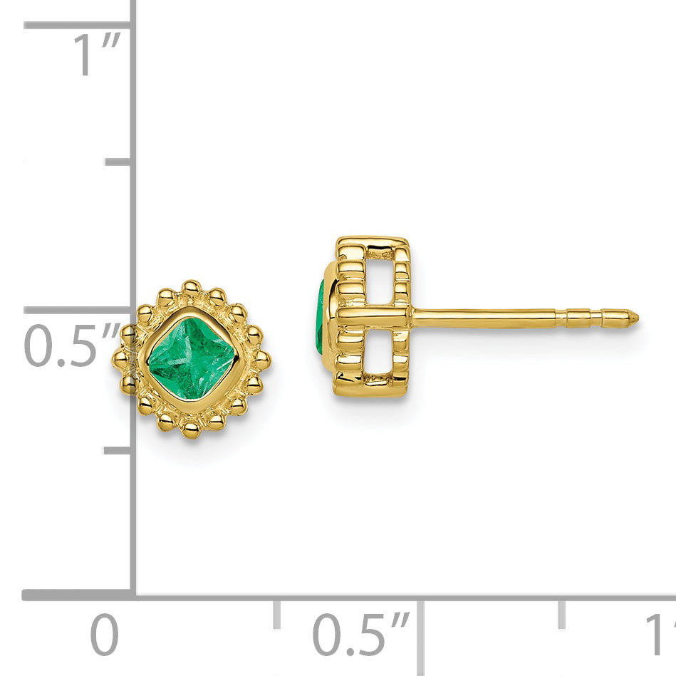 10K Yellow Gold Cushion Emerald Earrings