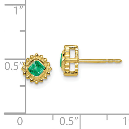 10K Yellow Gold Cushion Emerald Earrings