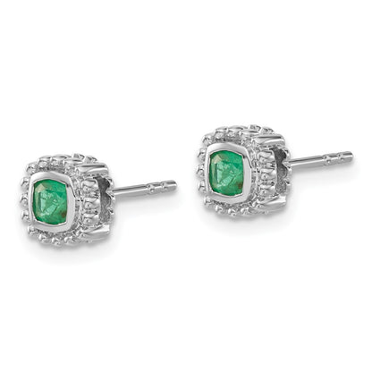 14k White Gold Cushion Emerald Earrings