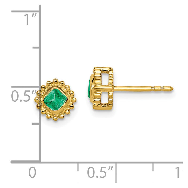 14k Yellow Gold Cushion Emerald Earrings