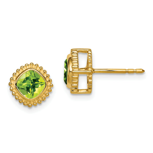10K Yellow Gold Cushion Peridot Earrings