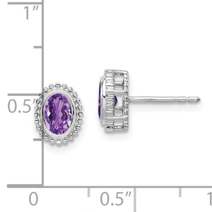 10K White Gold Oval Amethyst Post Earrings