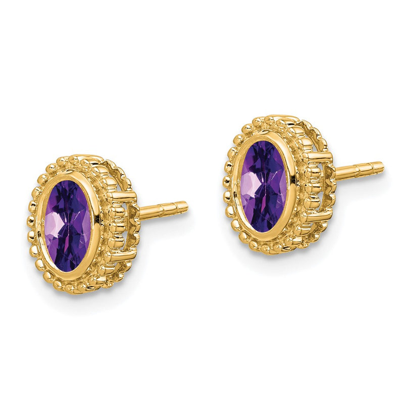 14k Yellow Gold Oval Amethyst Post Earrings