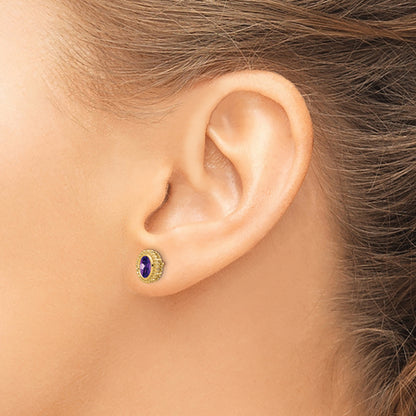 14k Yellow Gold Oval Amethyst Post Earrings