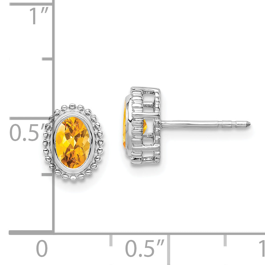 10K White Gold Oval Citrine Post Earrings