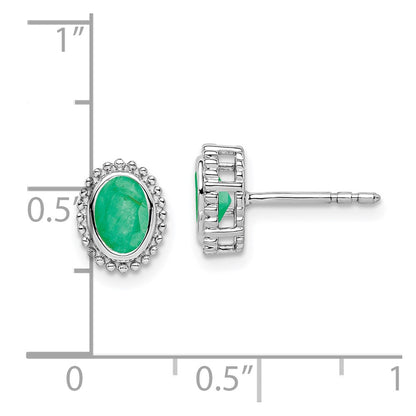 14k White Gold Oval Emerald Post Earrings