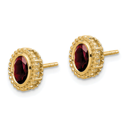 10K Yellow Gold Oval Garnet Post Earrings