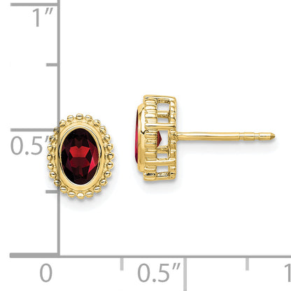 10K Yellow Gold Oval Garnet Post Earrings
