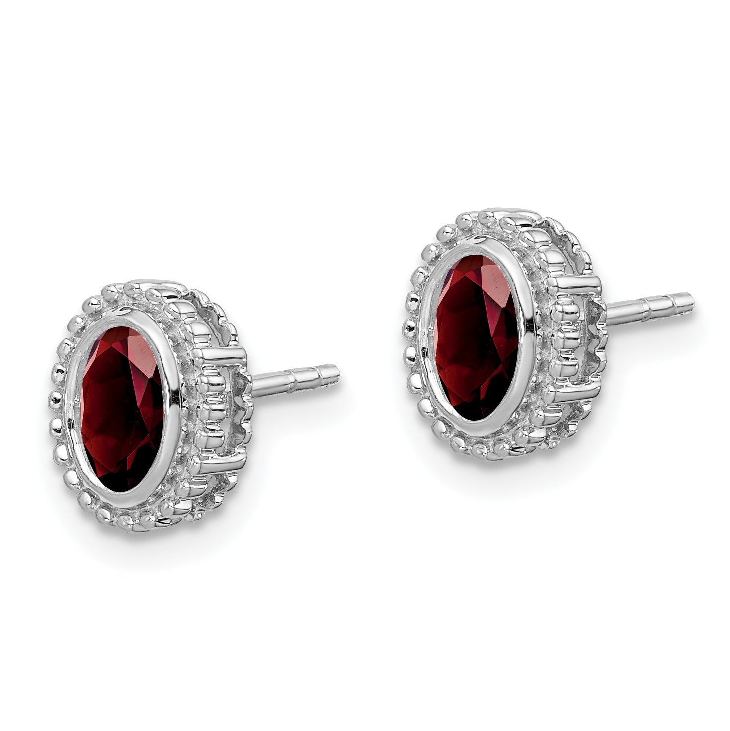 Solid 14k White Gold Oval Simulated Garnet Post Earrings