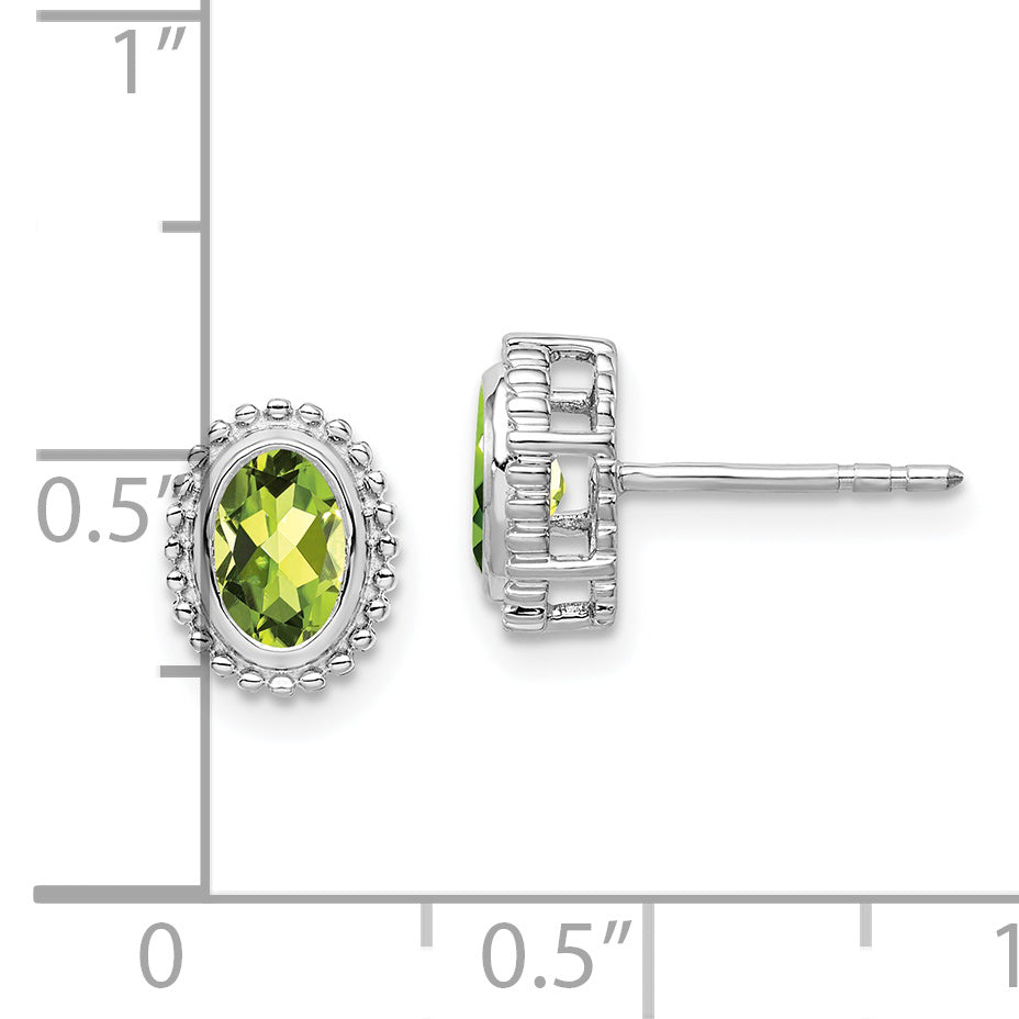 10K White Gold Oval Peridot Post Earrings
