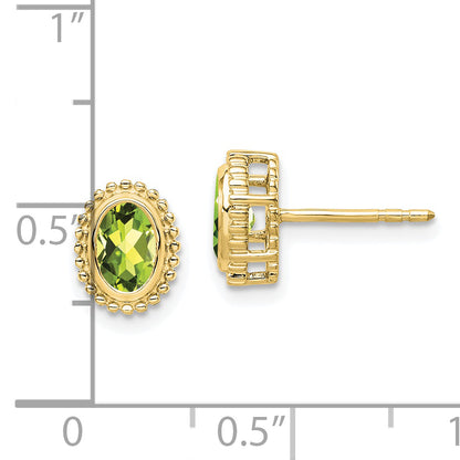10K Yellow Gold Oval Peridot Post Earrings