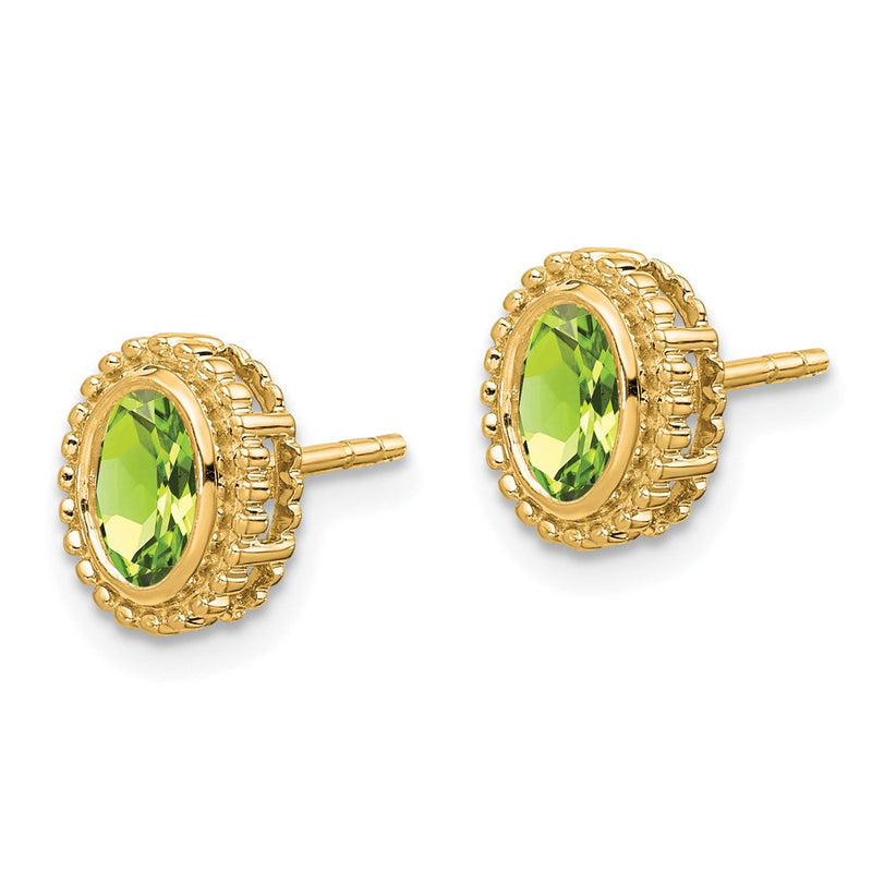 14k Yellow Gold Oval Peridot Post Earrings