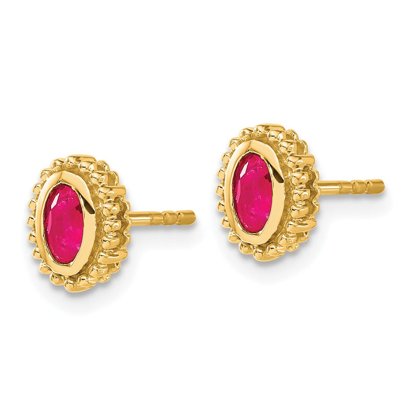 14k Yellow Gold Oval Ruby Post Earrings